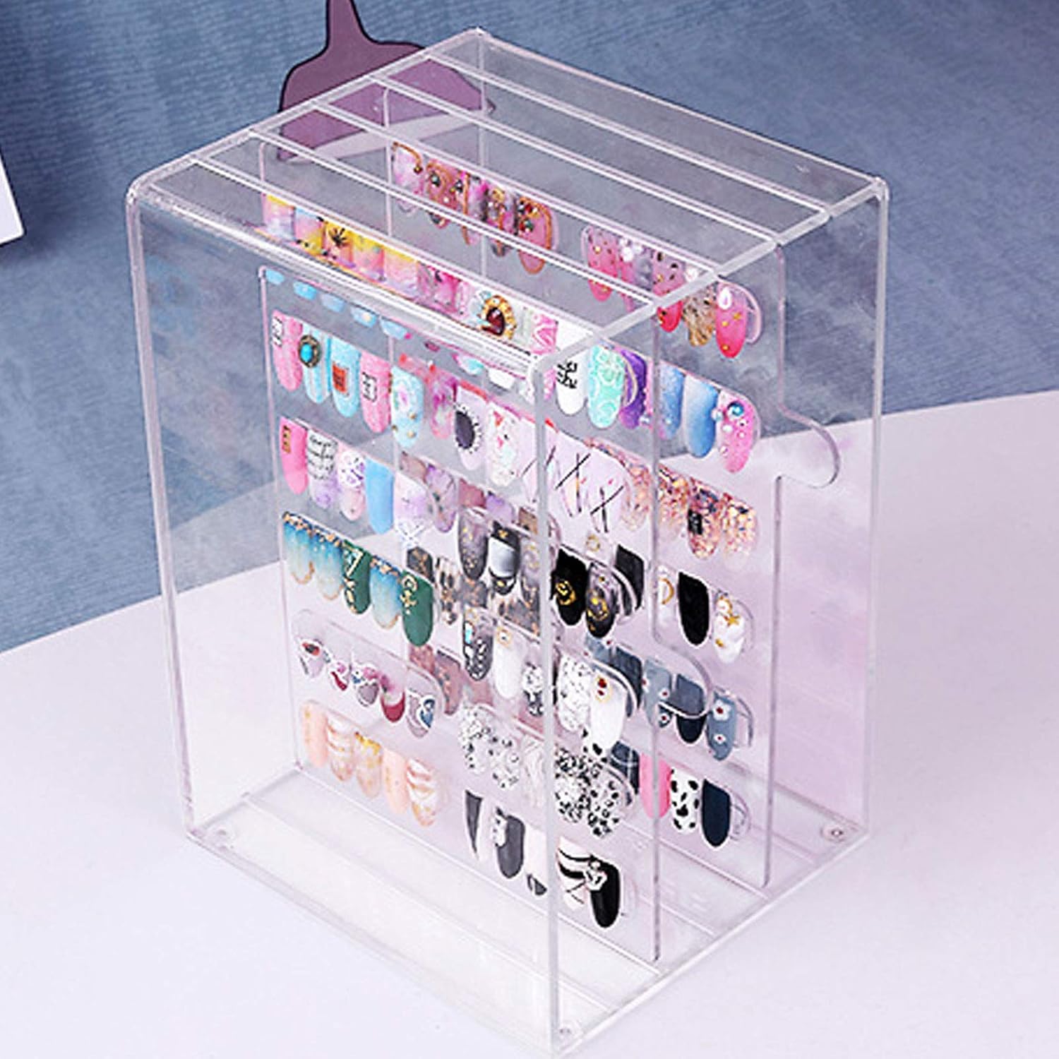 Nail Art Display Stand Acrylic 5 Layers 60 Grids Removable Magnetic Adsorption Desktop Rack, Manicure Color Card Holder with Anti - Skid Base for Salon or Home Use