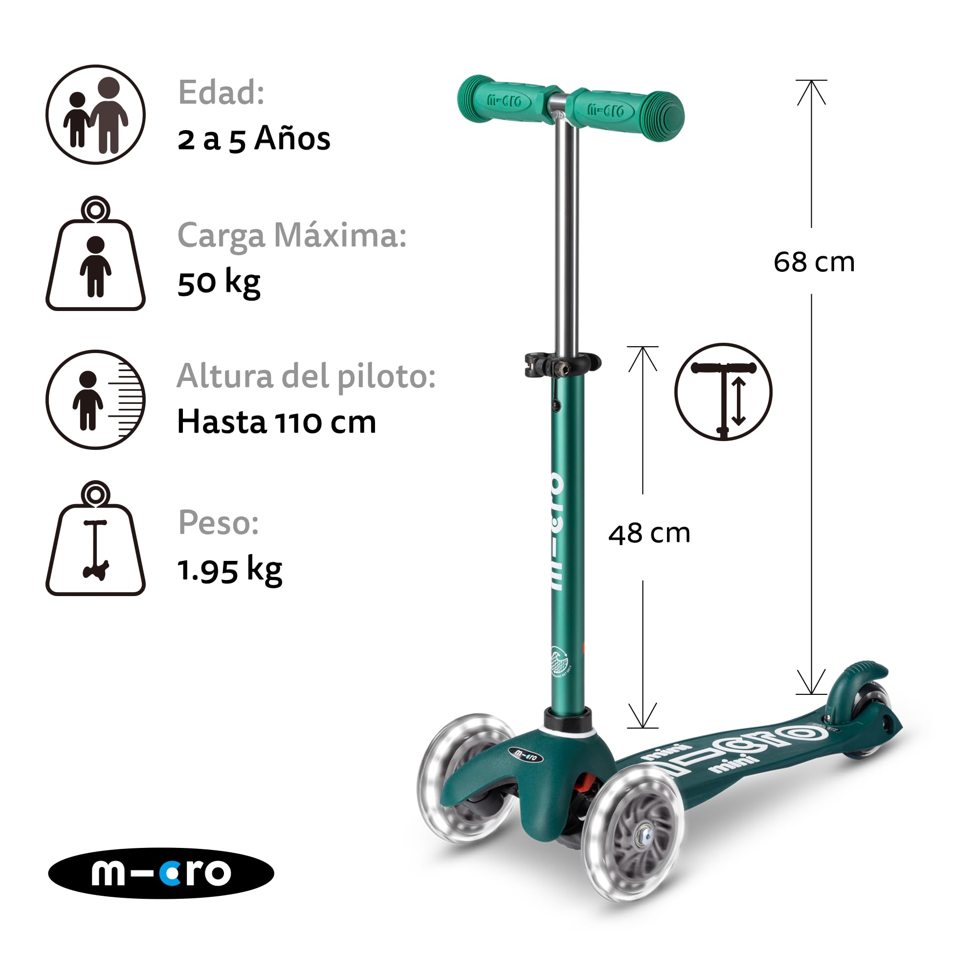 Micro® | Mini Deluxe Eco Patinete 3 Ruedas Niños | Fabricado con Materiales reciclados | Altura Regulable | Sistema de Giro por inclinación | 2-5 Años