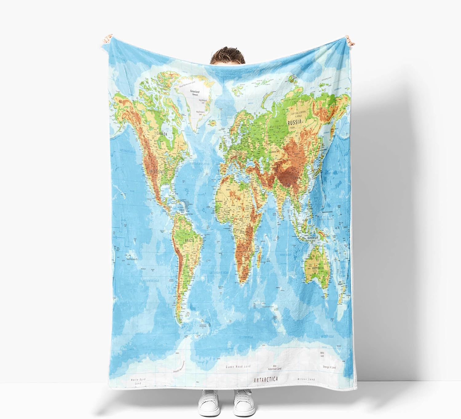 JAWO World Map Throw Blanket, Countries and Major Cities Blankets for Teens Kids Boys Girls, Map of The World Throw Blanket for Couch Sofa Bed Travel Camping, 60X90in, Multi