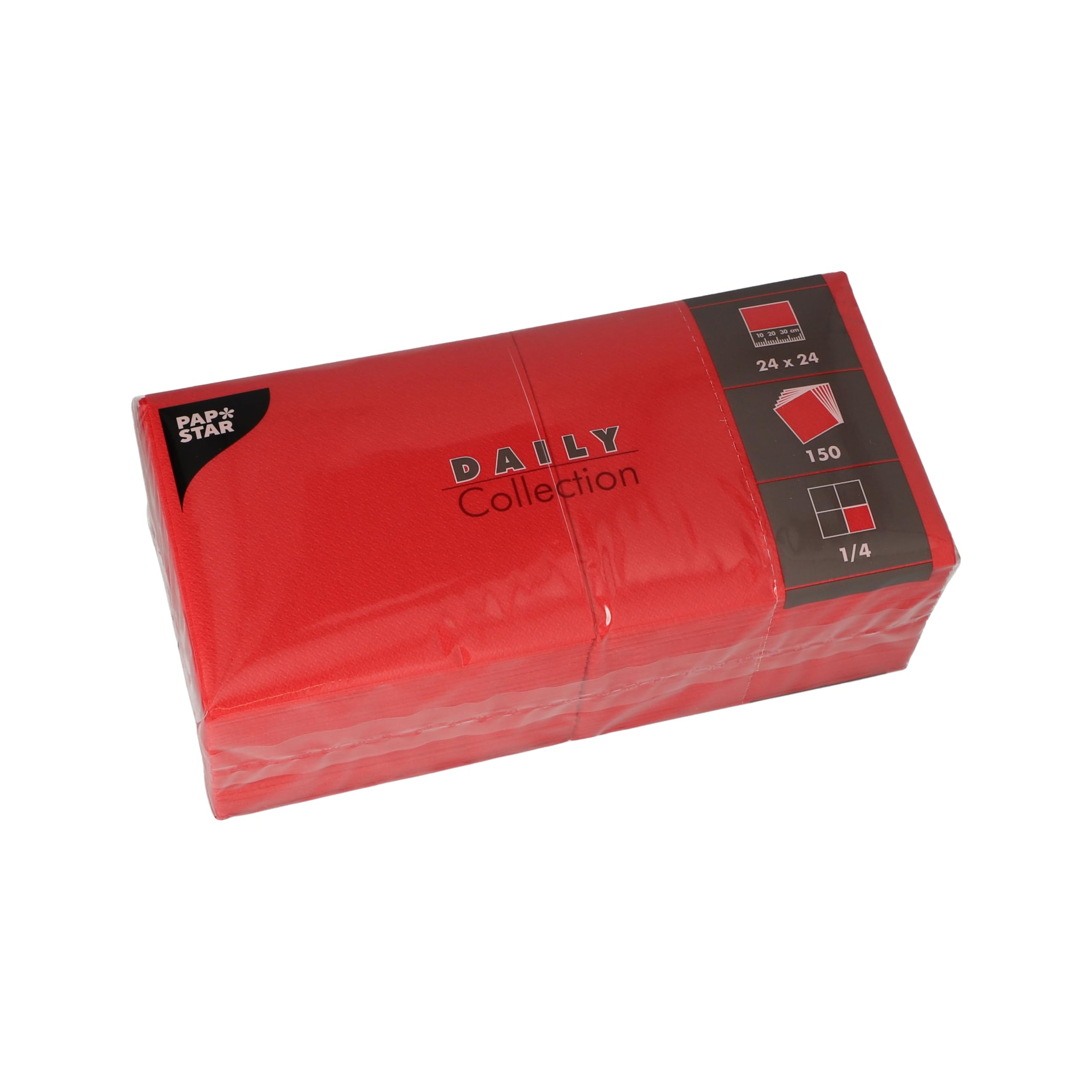 PAPSTAR, 150 Napkins Daily Collection 1/4 Fold 24 cm x 24 cm Red