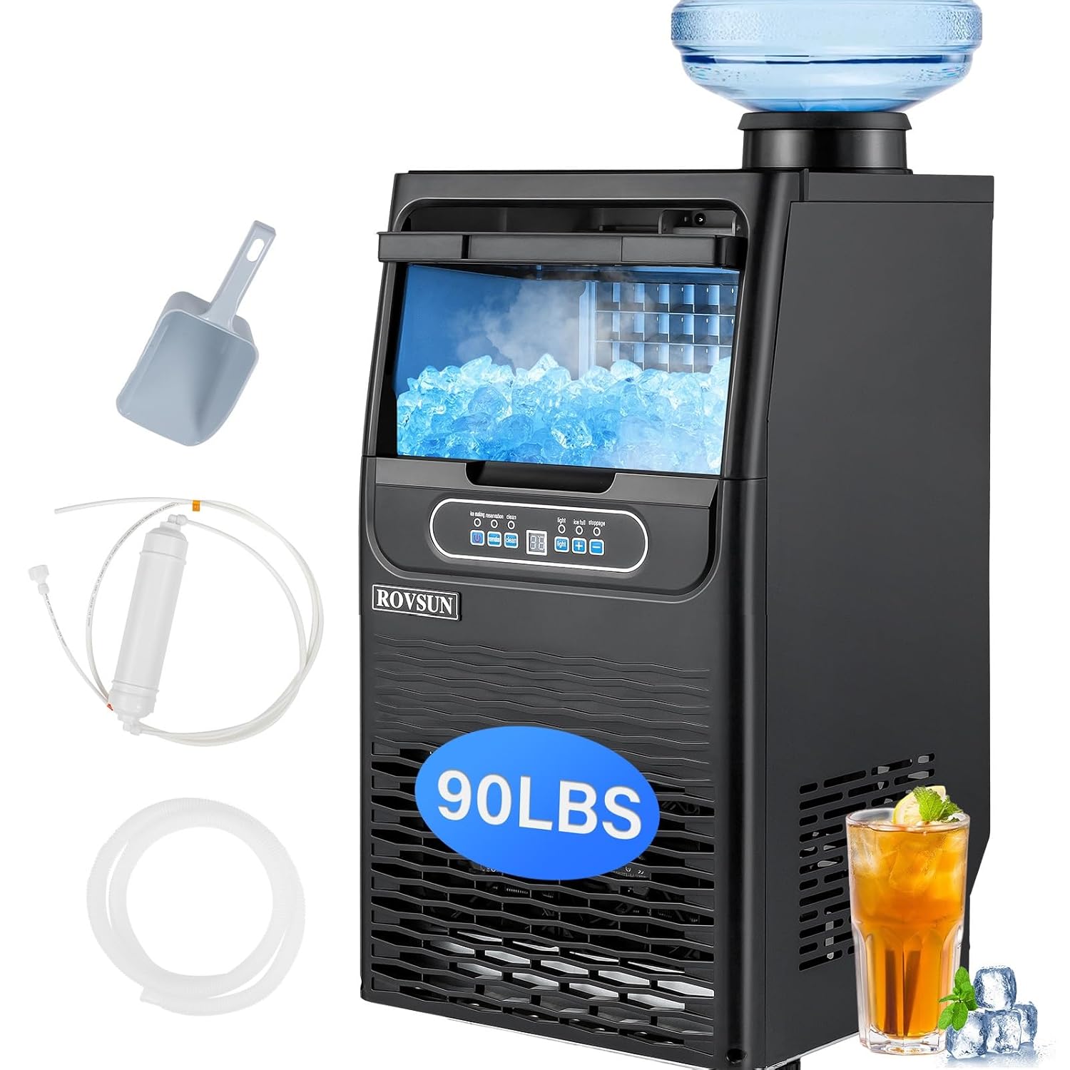 ROVSUN Stainless Steel Commercial Ice Maker Machine, Make 110lbs/24h, 24lbs Storage,Under Counter/Freestanding Automatic Ice Machine for Home Restaurant Bar Cafe