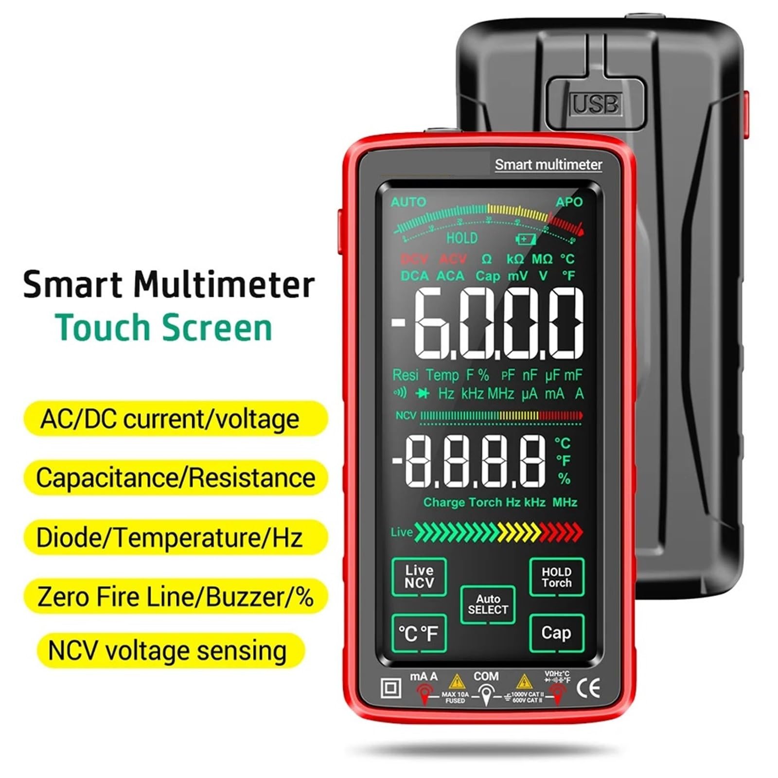Inteligentny multimetr High-end Touch 6000 Counts Multimetro Test akumulatorowy Multitester AC/DC Tester napięcia prądu