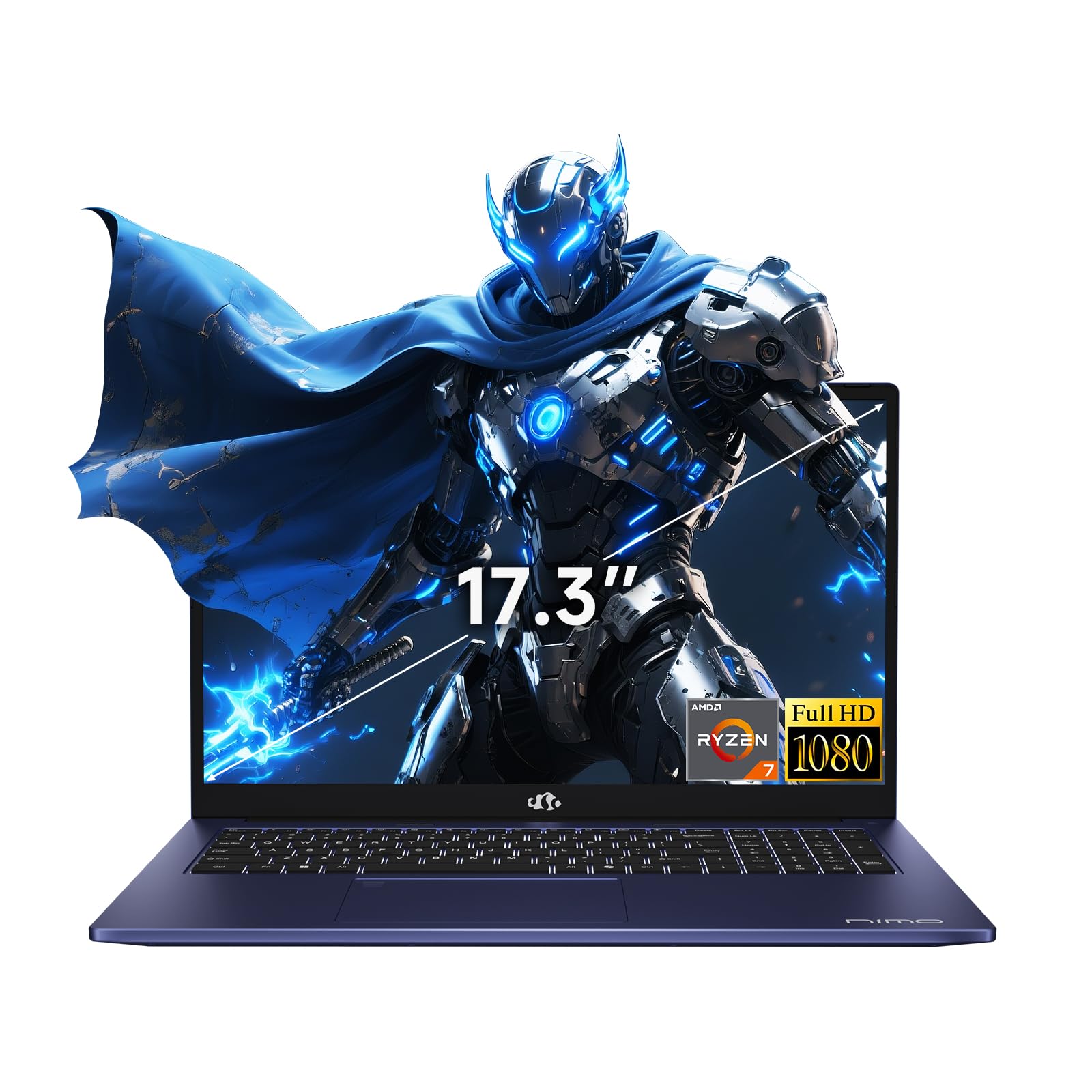 NIMO Gaming Laptop, 17.3" FHD IPS Anti-Glare Screen, AMD R7 7735HS (Up to 4.75GHz, Beat i7-12650H) Computer with 8GB RAM 256GB SSD, 180° Viewing, Radeon 680M, 100W Fast PD, for Business, College