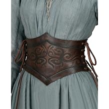 LVOW Brown Leather Corset Belt Women Renaissance Belt Medieval Viking Belt Wide Cinch Belt