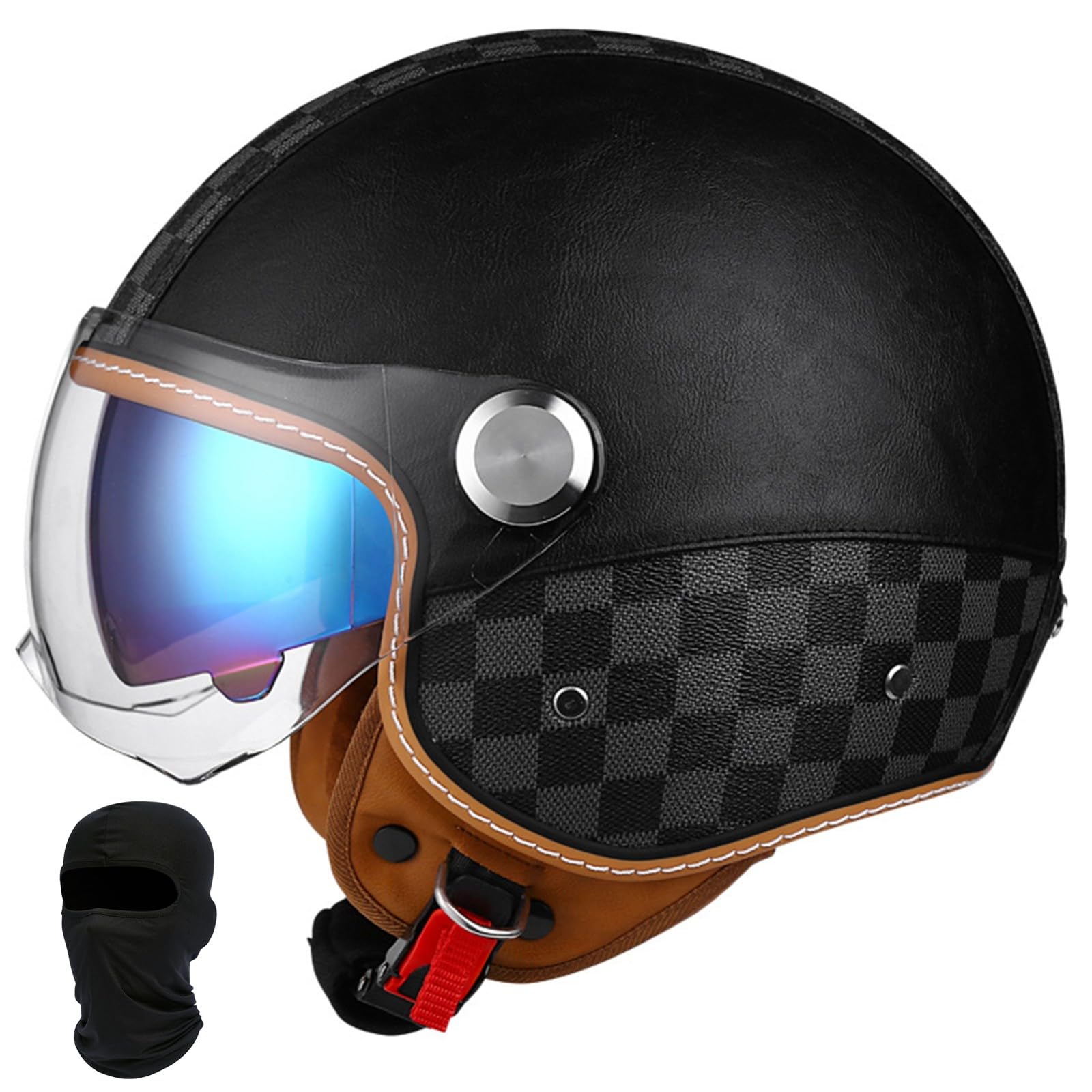 Beyswage Men's B Eyswage 3/4 Vintage Motorbike Helmet, Open Face, Ece Certified, Compatible With Motorcycle, Scooter, Cruiser, Lack