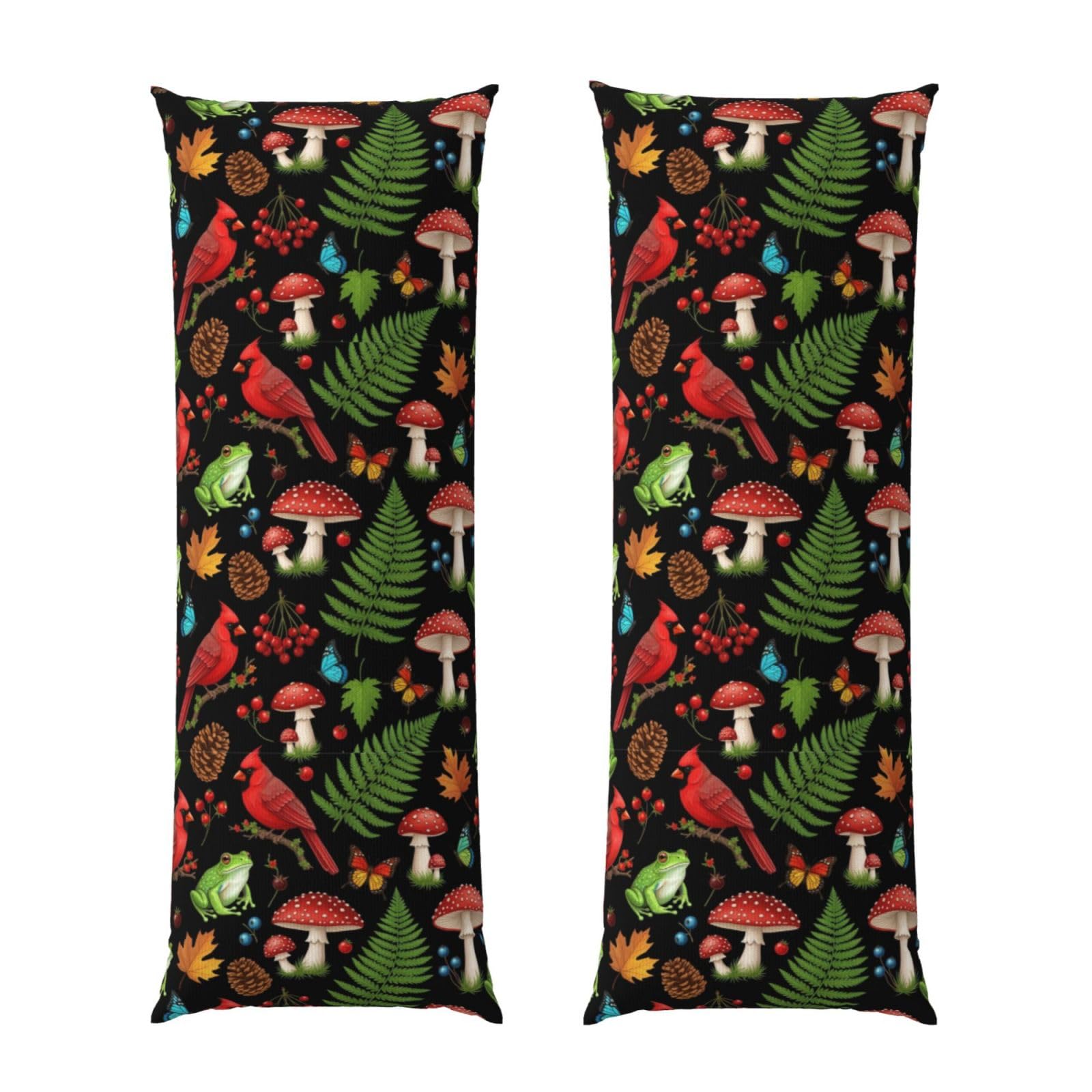 Body Pillow Case 20x54, Christmas Red Bird Autumn Fall Leaves Frog Mushroom, Zippered Soft Pillow Cover, Plush Flannel Fabric, Comfortable Cushion Protector for Bedroom Living Room Couch