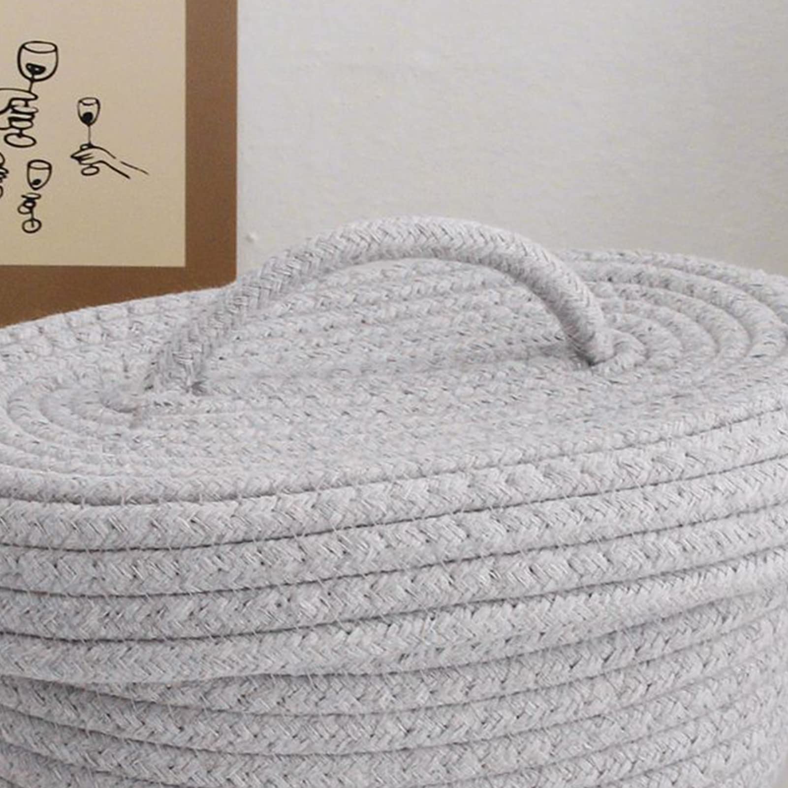 Scatola Portaoggetti da Scrivania con Coperchio, Contenitore Ovale Fatto a Mano in Corda di Cotone con Coperchio in Tessuto Intrecciato, Cesto Portaoggetti Multifunzionale (Grigio)
