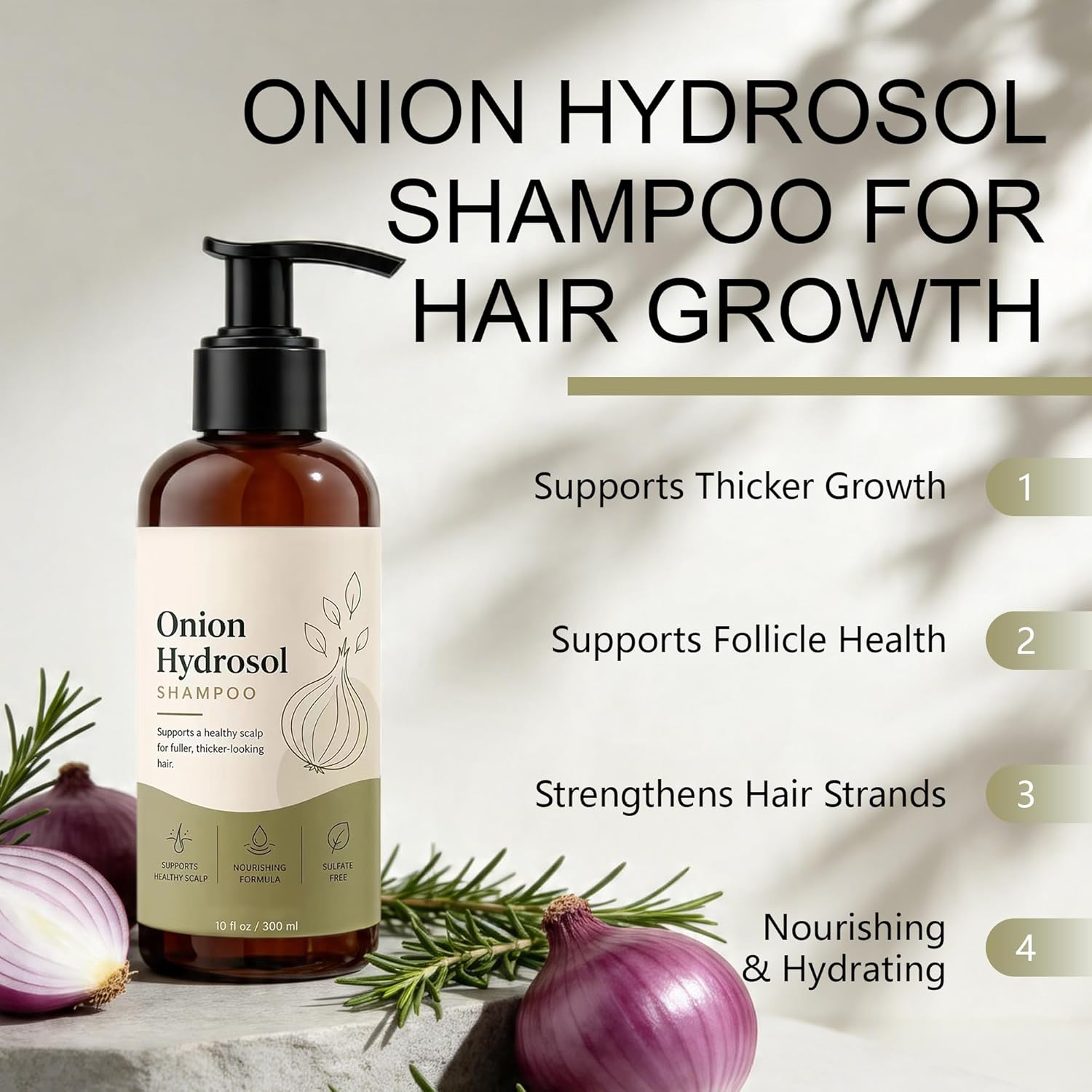 Onion Shampoo for Hair Growth – Onion Hydrosol with Rosemary & Biotin for Stronger, Fuller, Thicker Hair for Women and Men