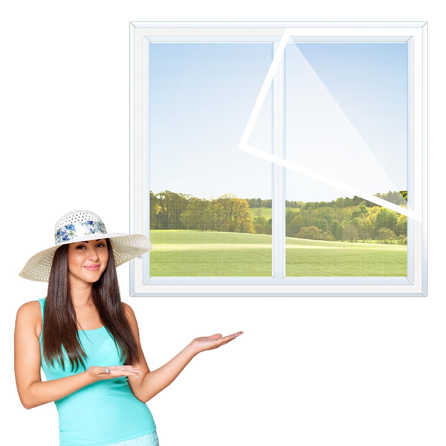 45x175cm,Fly Screen Nets for Window, Self-Adhesive Window Screen Mesh with Tapes, Washable and Reusable, Block Mosquitoes, Flies and Insect Enter
