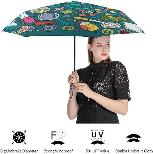 Miniatura 4 de Physics Biochemistry Science Windproof Travel Automatic Umbrella Rainproof 3 Folding Manual Rainbrella for Rain Sun