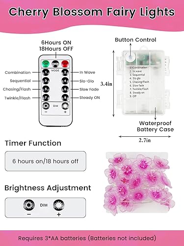 Miniatura 25 de Guirnalda de luces LED en forma de corazones rosas, 3 m, alimentada por pilas, temporizador, luces intermitentes, impermeable, para Navidad