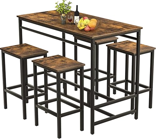 Miniatura 1 de AOOU Juego de mesa de comedor para 4, 5 piezas que ahorran espacio, encimera de cocina con 4 taburetes de bar, mesa de madera resistente con patas