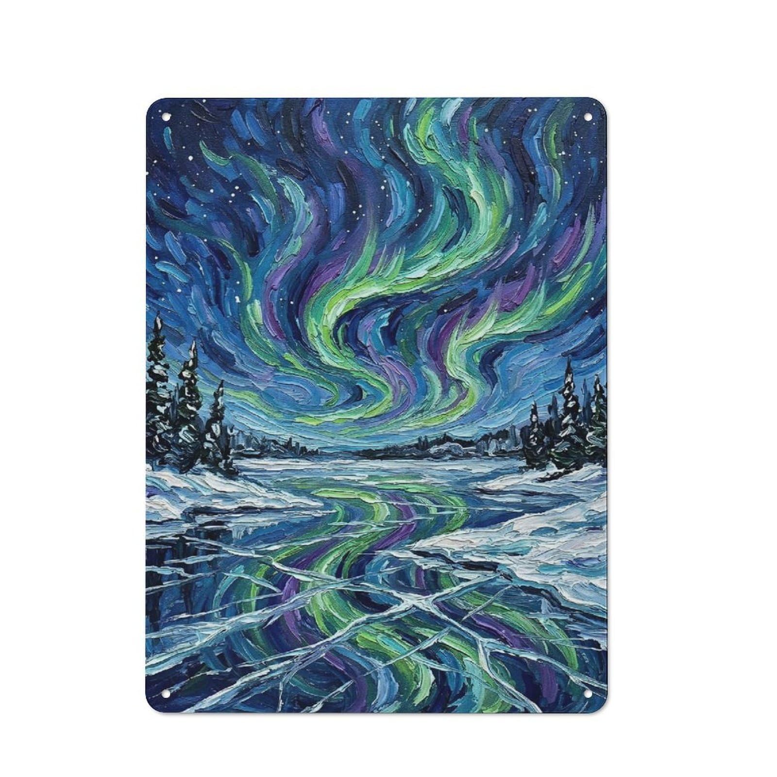 Aurora Borealis Painting Classic Metal Wall Decor 40x30cm, Office Metal Sign for Workspace, Cafe, Shop Or Desk Area