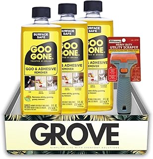 3X Goo Gone Adhesive Remover Spray 8 oz Bundle with Scraper – Removes Sticky Residue, Glue, Crayon, and Gum from Hard Surfaces with Precision – Gift Set (4 Items)