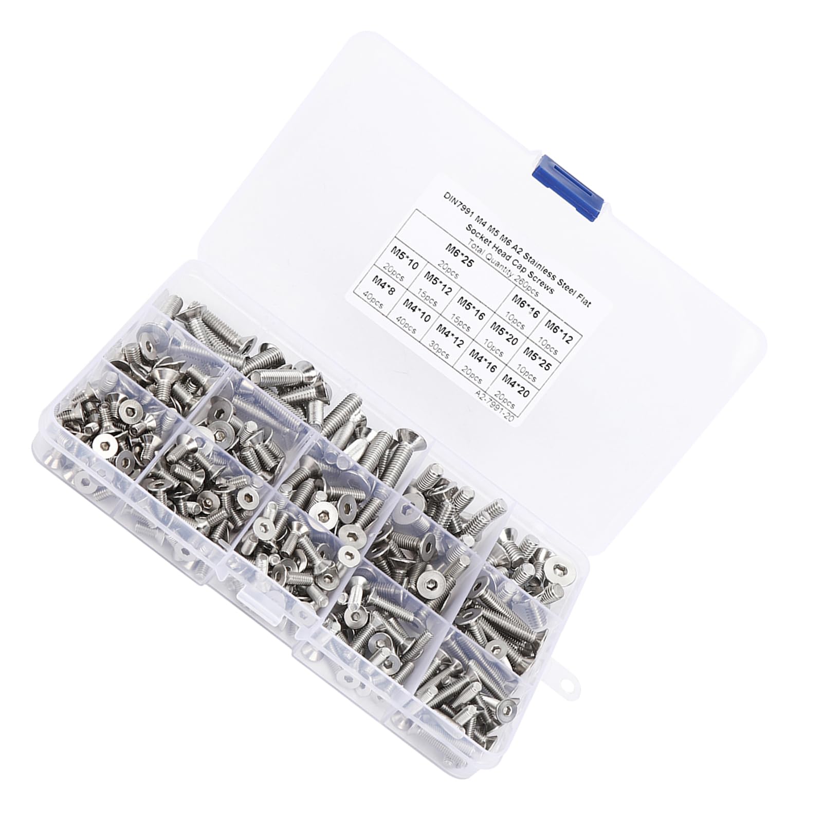 260-delige platte schroefset, M4/M5/M6 verzonken zeskantschroef, roestvrijstalen verzonken schroef Zeskantschroef Schroefbevestigingen, voor de elektronica-industrie 260-delige platte schroefset, M4/M5/M6 verzonken zeskantschroef, roestvrijstalen verzonken schroef Zeskantschroef Schroefbevestigingen, voor de elektronica-industrie