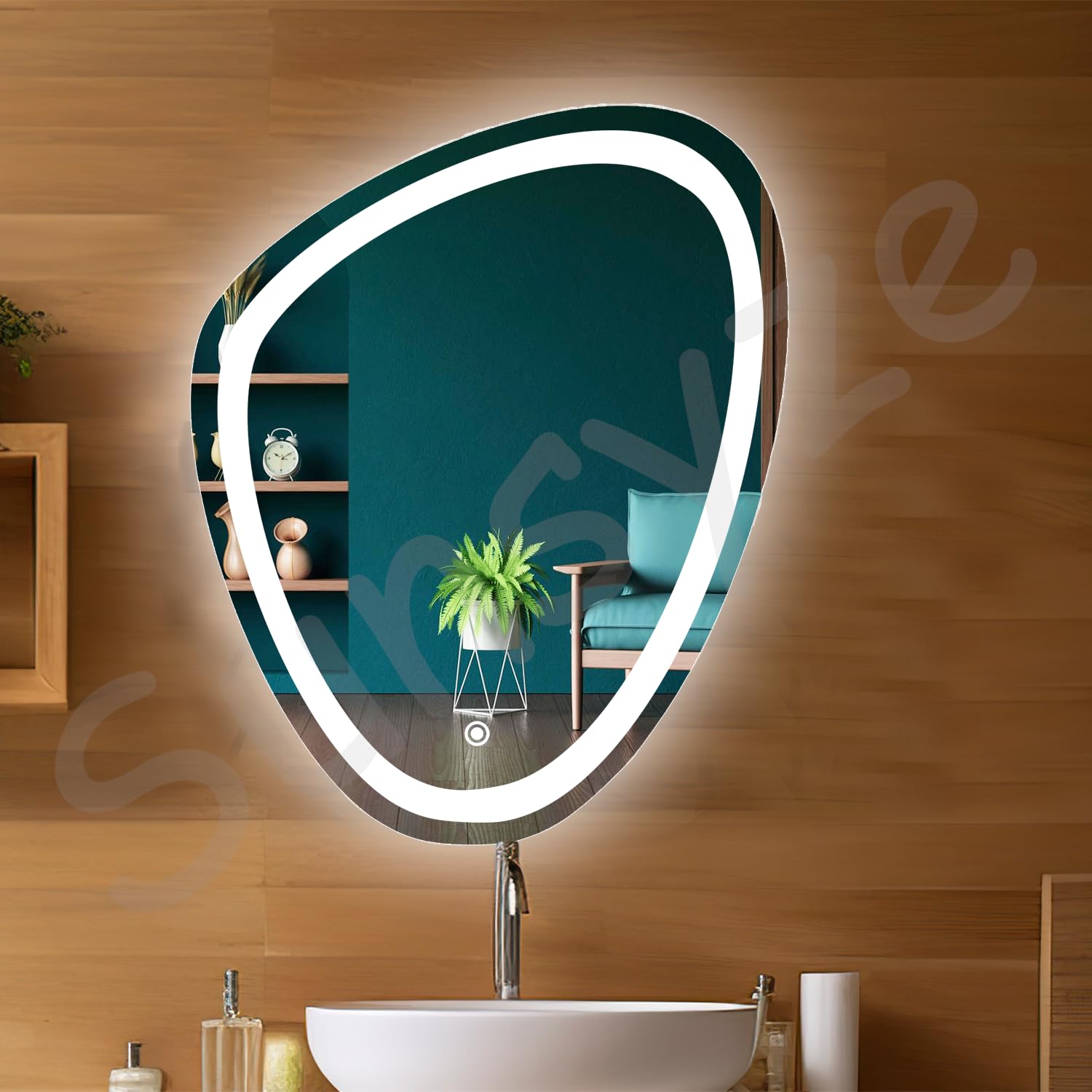 Sunsyze Led Light Glass Mirror for Wall, Bathroom, Bedroom, Living Room, Makeup Room, 3 in 1 Color Light Wall Mirror (18x24 Inch), Warm, White & Natural
