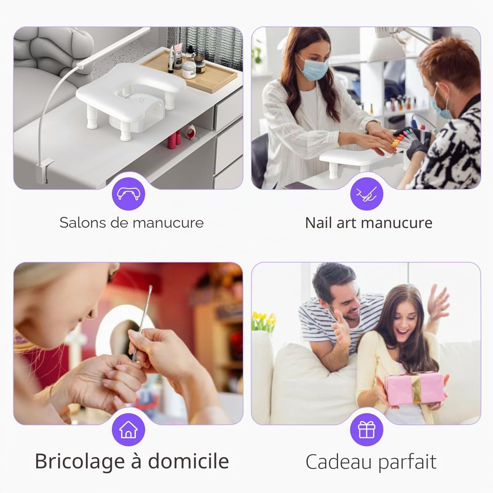 ZIZZON Accoudoir en forme de U réglable en hauteur pour manucure - Repose-main en microfibre et cuir synthétique - Pour manucure