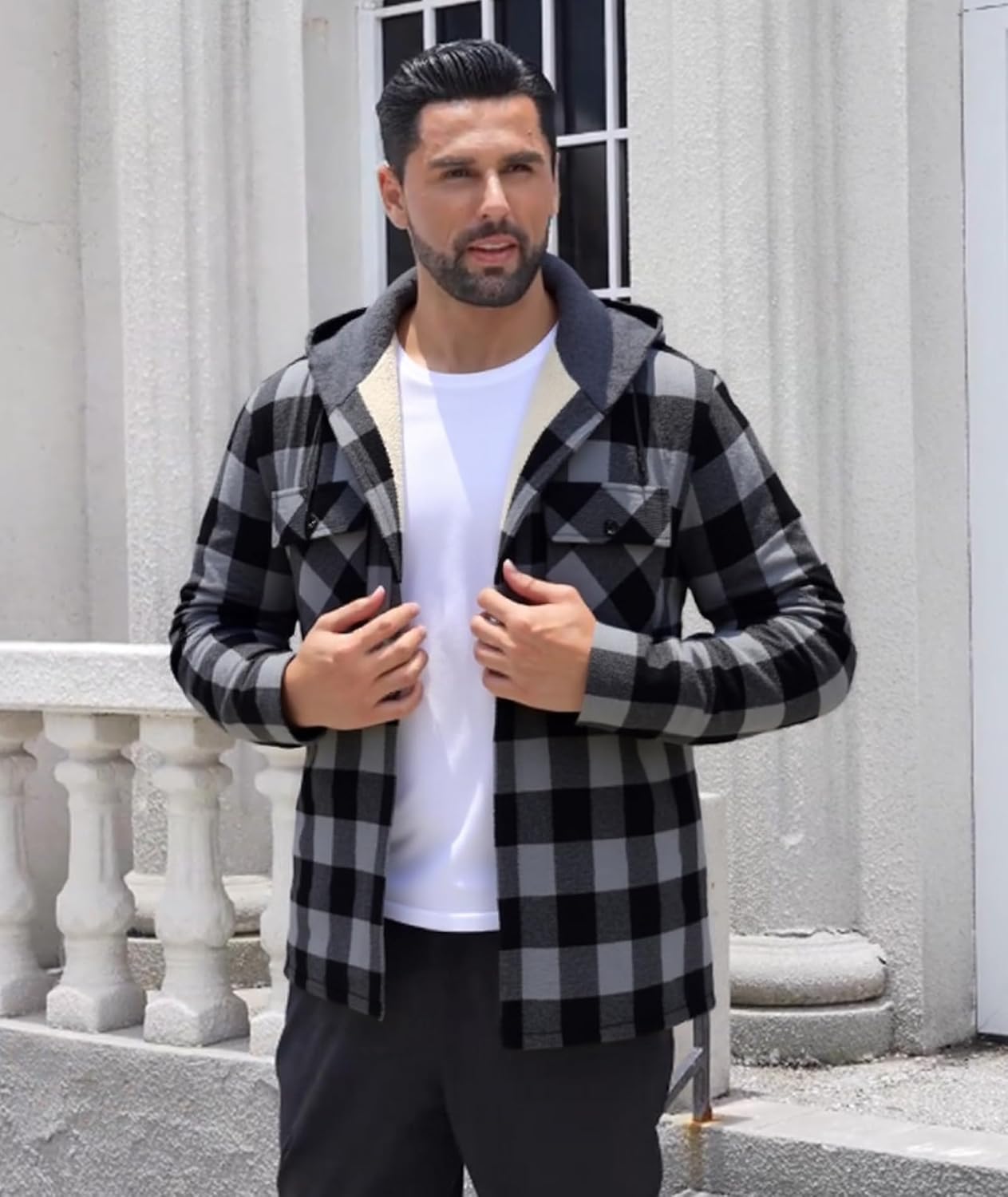 Men's Flannel Jacket Vintage Plaid Zip Up Sherpa Lined Fleece Coat Warm Winter Work Jackets with Hood - Image 2