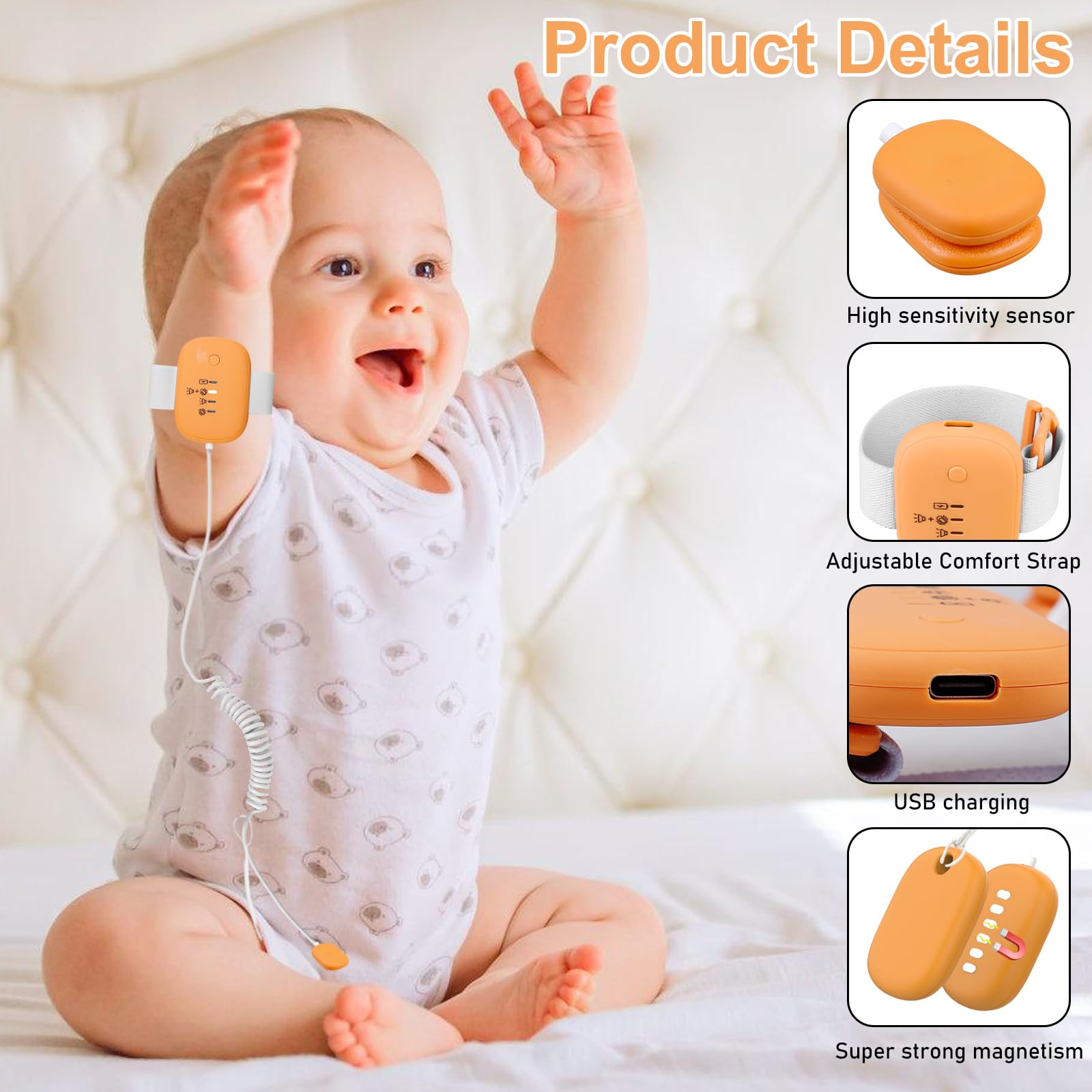 Allarme wireless per bambini e bambine, allarme wireless per bagnarsi sul letto, con 3 modalità di lavoro, ricaricabile USB, allarme wireless per urina Pee per bambini per superare l'enurinamento del