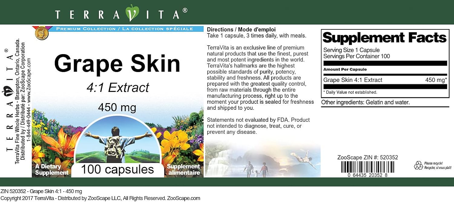 Grape Skin 4:1-450 mg (100 Capsules, ZIN: 520352)