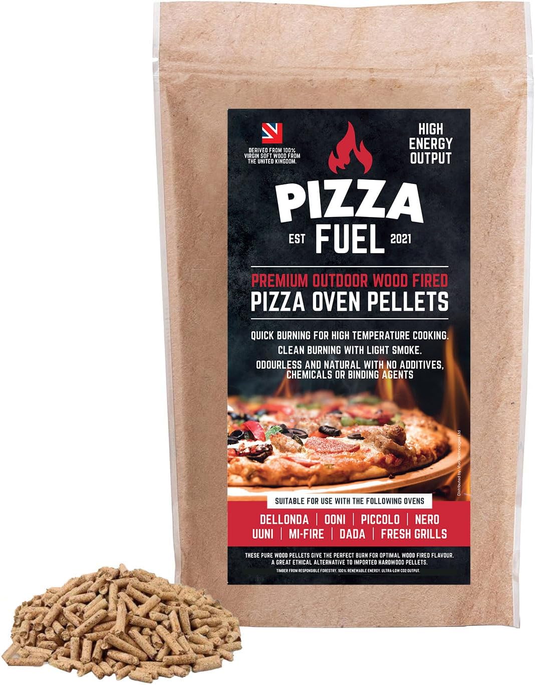 High Heat Output 5kg Premium Pizza Oven Wood Pellets for Dallonda Nero Fresh Grills Uuni Ninja Woodfire and More | Resealable Bag | Wood Fired Pizza Oven | Kamado | Smokers