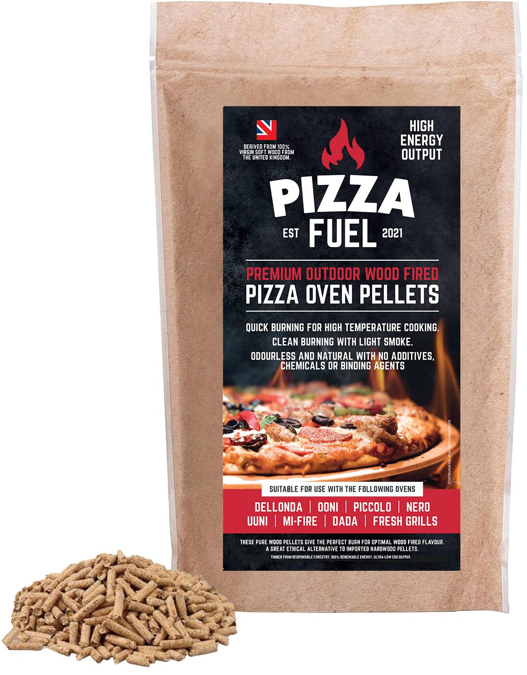 High Heat Output 5kg Premium Pizza Oven Wood Pellets For Dallonda Nero Fresh Grills Uuni Ninja Woodfire and More | Resealable Bag | Wood Fired Pizza Oven | Kamado | Smokers