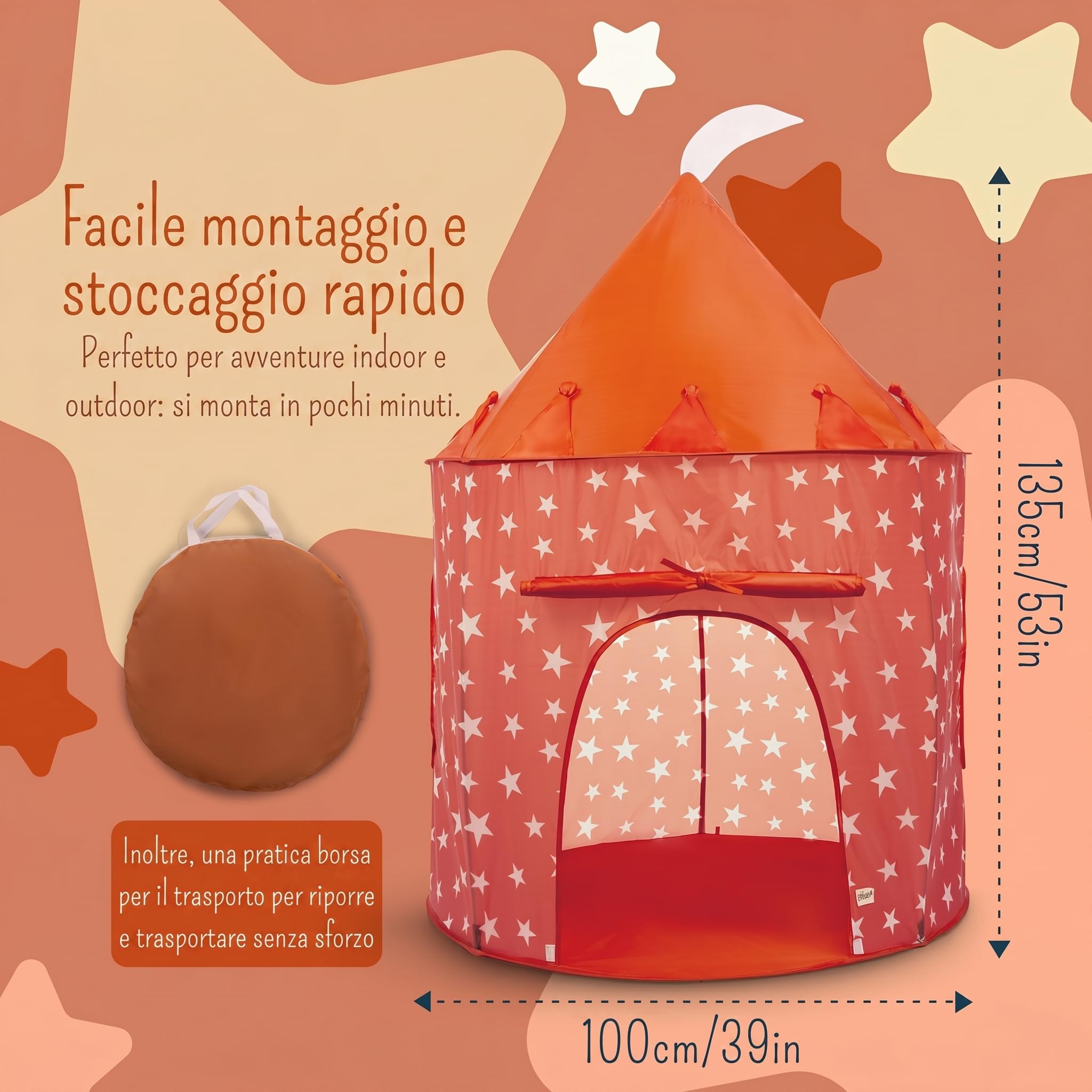 Tente de Jeu Orange pour Enfants, Maison de Jeu Pop-up Étoilée Intérieur/Extérieur pour Enfants et Tout-petits, Tanière de Jeu/Piscine à Balles & Jouets de Jardin, Design Orange Étoilé Unisexe