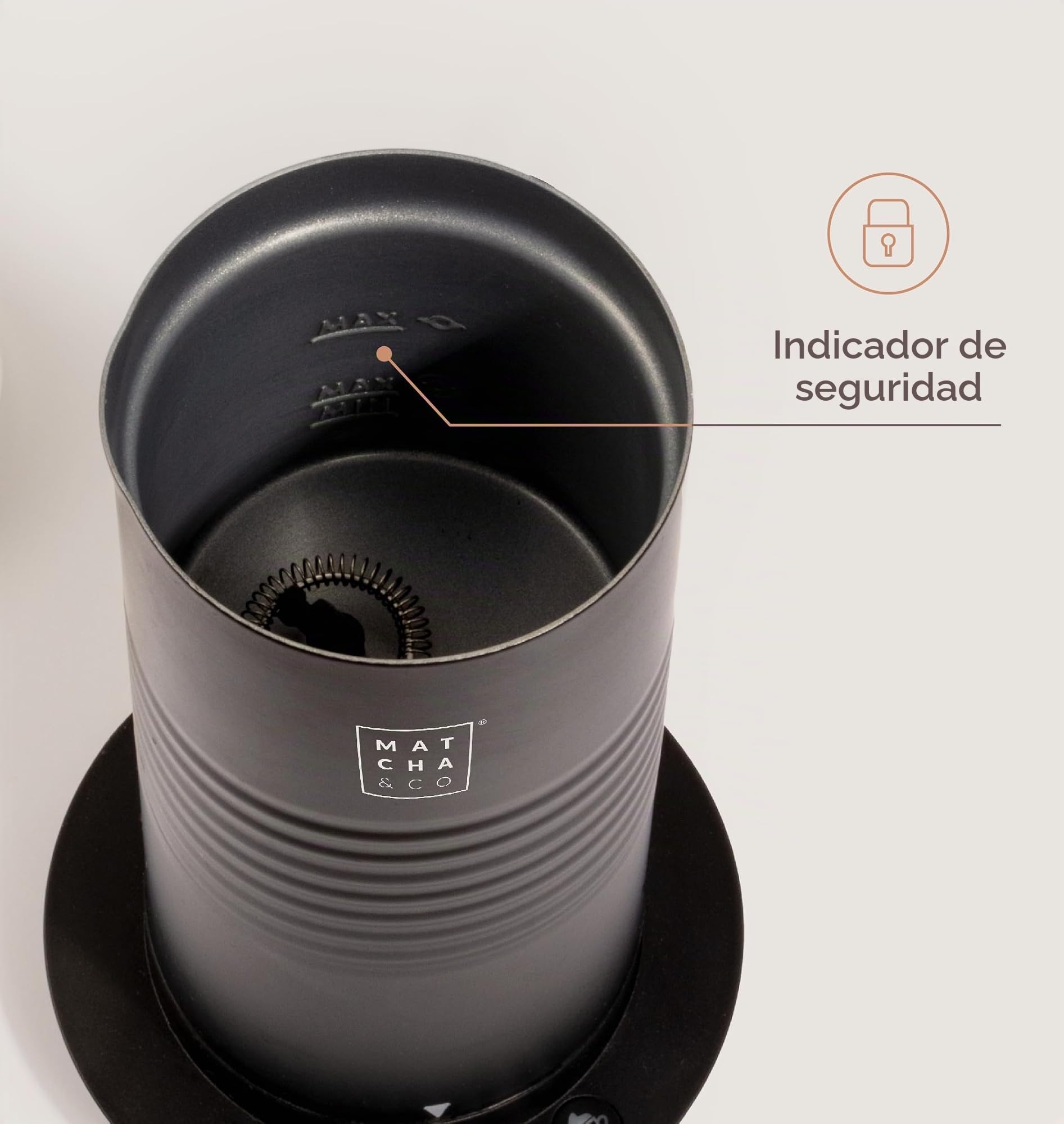 Matcha & CO - Espumador/calentador de Leche Automático 500W. Capacidad de 300 ml para espumar leche caliente/frio. Base 360º. Prepara tus lattes, capuchinos y chocolates en menos de 60 seg.
