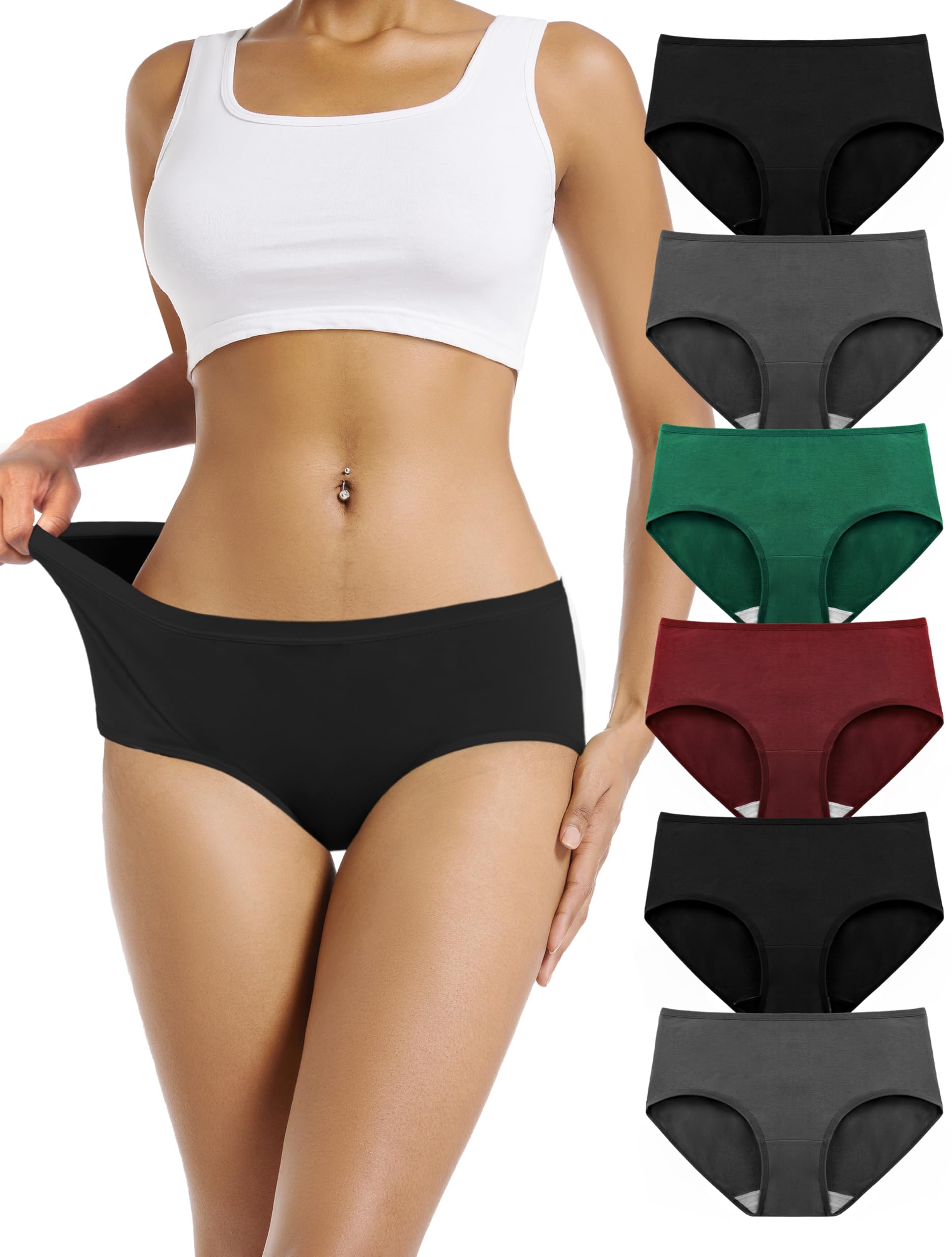 TIICHOO Underwear Women Pack Soft Cotton Mid/Low Rise Women's Panties 6 Pack X-Large
