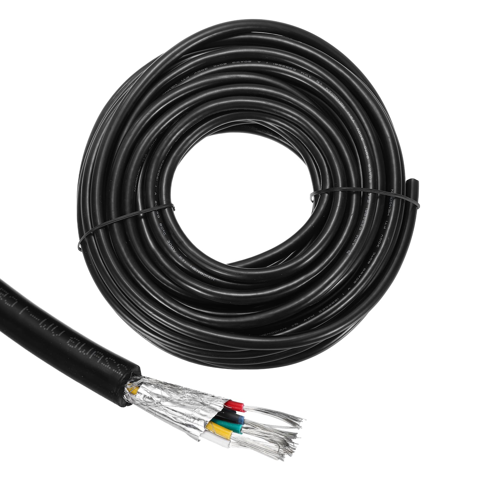 sourcing map UL2464 Shielded Cable 20AWG 15.2 m(50 Ft) 300V 6 Conductor PVC Electrical CNC Wire with Double-Layer Shielding for Home Appliances, Automotive Wiring