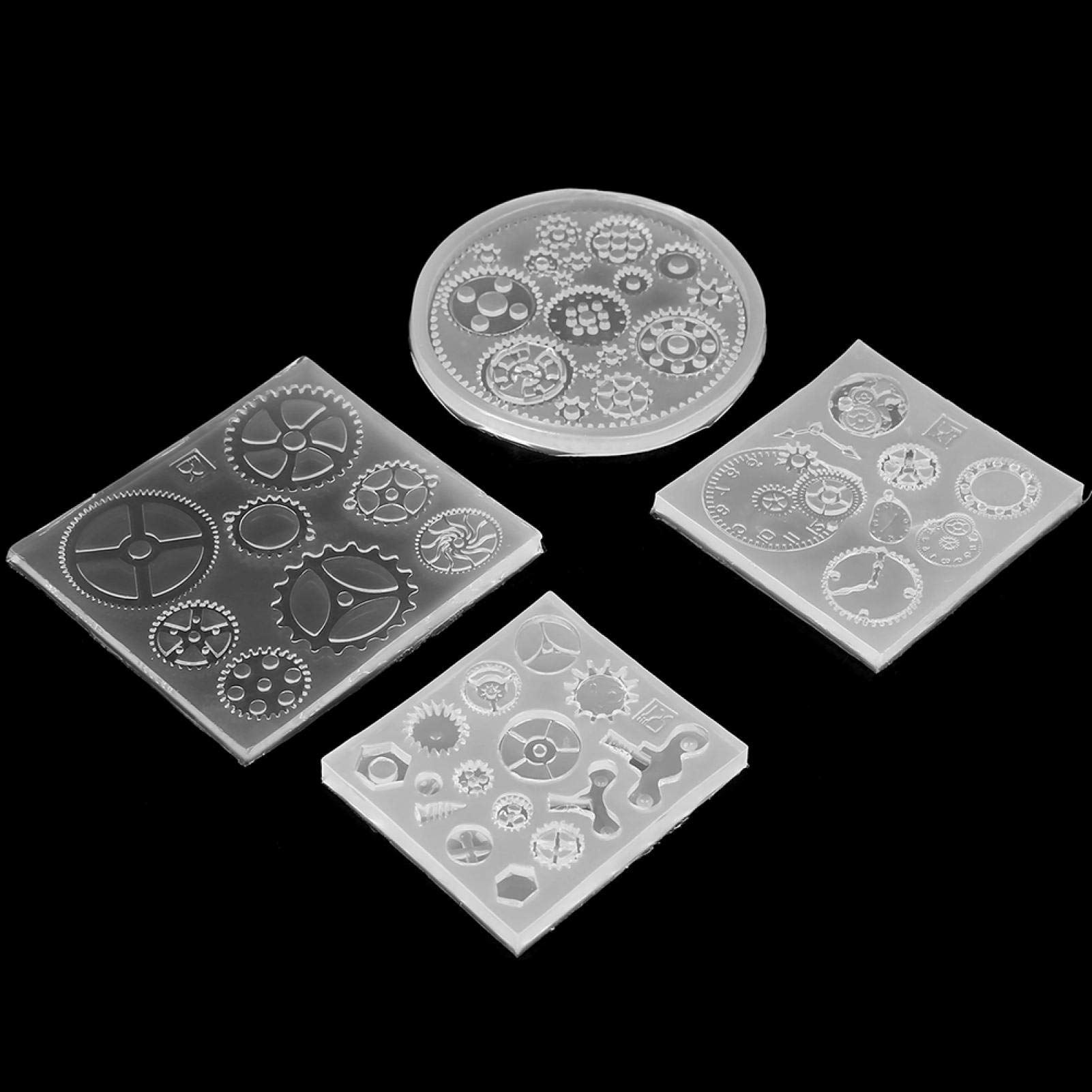 Resin Kit, 4 Pcs Silicone Resin DIY Gear Shape 3D Chocolate Cake Fondant Silicone DIY Resin Jewelry Pendant Decortion