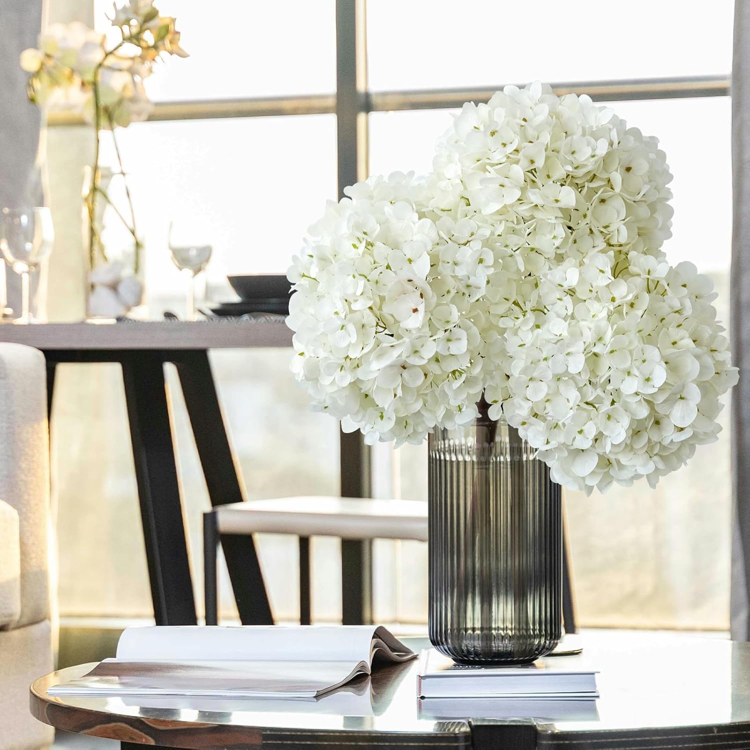 3PCS White Hydrangea Artificial Flowers 25.6" Large Fake Hydrangeas Flowers with Stems Faux Silk Bouquet for Indoor Home Decor Table Wedding Party Floral Outdoor Centerpieces - Image 8