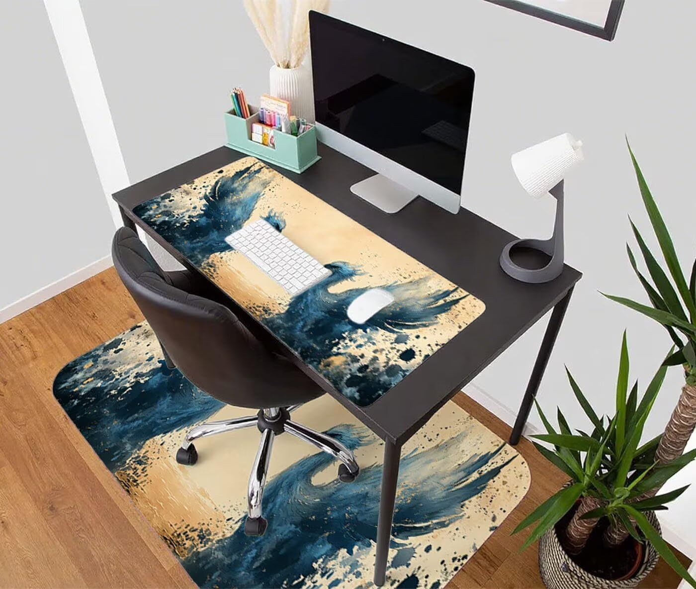 Podkładka pod mysz XXL 1200 x 600 mm duża niebieska podkładka pod mysz dla graczy pod ręką biurko szyte krawędzie wodoodporna antypoślizgowa do komputera, laptopa poprawia dokładność i szybkość, ptak