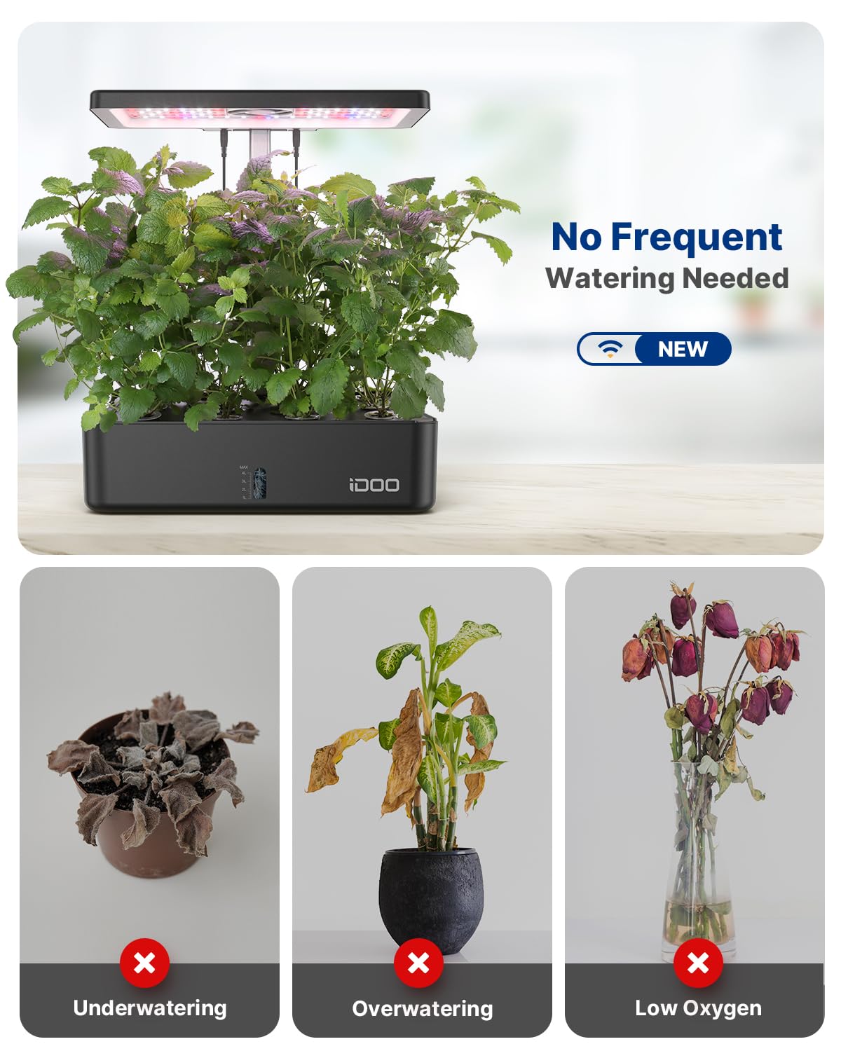 iDOO Système de Culture Hydroponique Wi-Fi Jardin Intelligent Potager Interieur 12 Pods Hauteur Ajustable