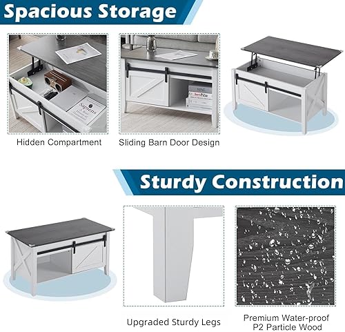 Miniatura 30 de VINGLI Mesa de centro con tapa elevable, 36 pulgadas, pequeña mesa de centro de madera con almacenamiento, mesa central rectangular de madera con
