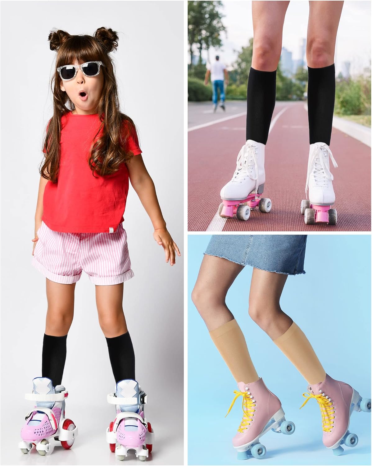 Giegxin 12 Pairs Ice Skating Socks Roller Skating Socks High Tight Knee Nylon Universal Fit Figure Skate Dance Sock for Girls Kids - Image 5