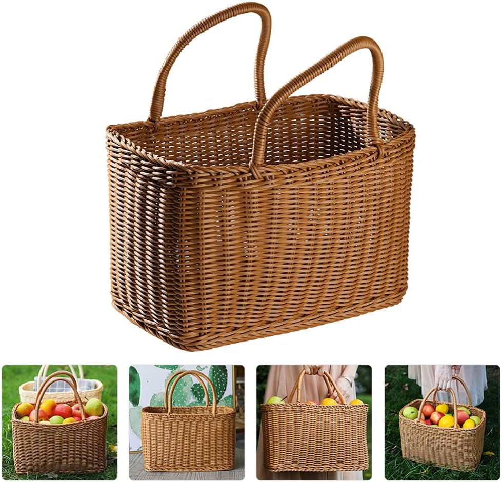 Big Picnic Basket with Handle, Plastic Baskets for Gifts Empty, Woven Imitation Rattan Baskets, Gift Storage Basket for Camping, Birthday, Wedding,Picnic, Party - Image 9