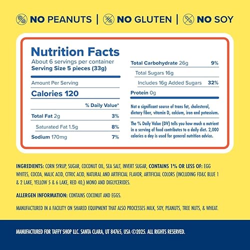 Miniatura 2 de Taffy Shop Florida Taffy - Caramelos masticables suaves y gourmet, paquete variado, aperitivo dulce a granel, regalo fresco y sin gluten, 35 piezas