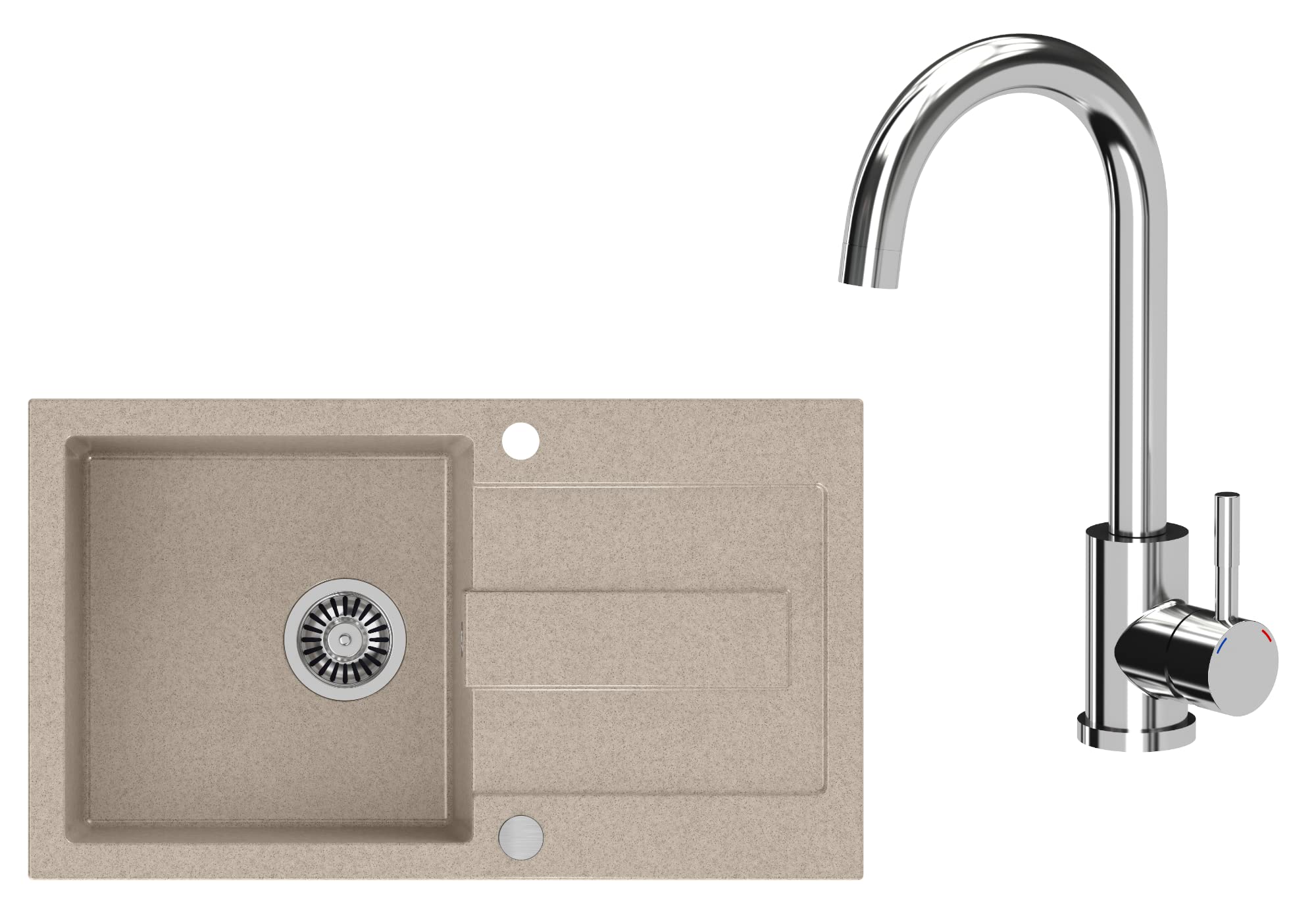 VBChome Fregadero beige con grifo para Cocinas, 78 x 45 cm, granito, empotrable, reversible, moderno y con sifón
