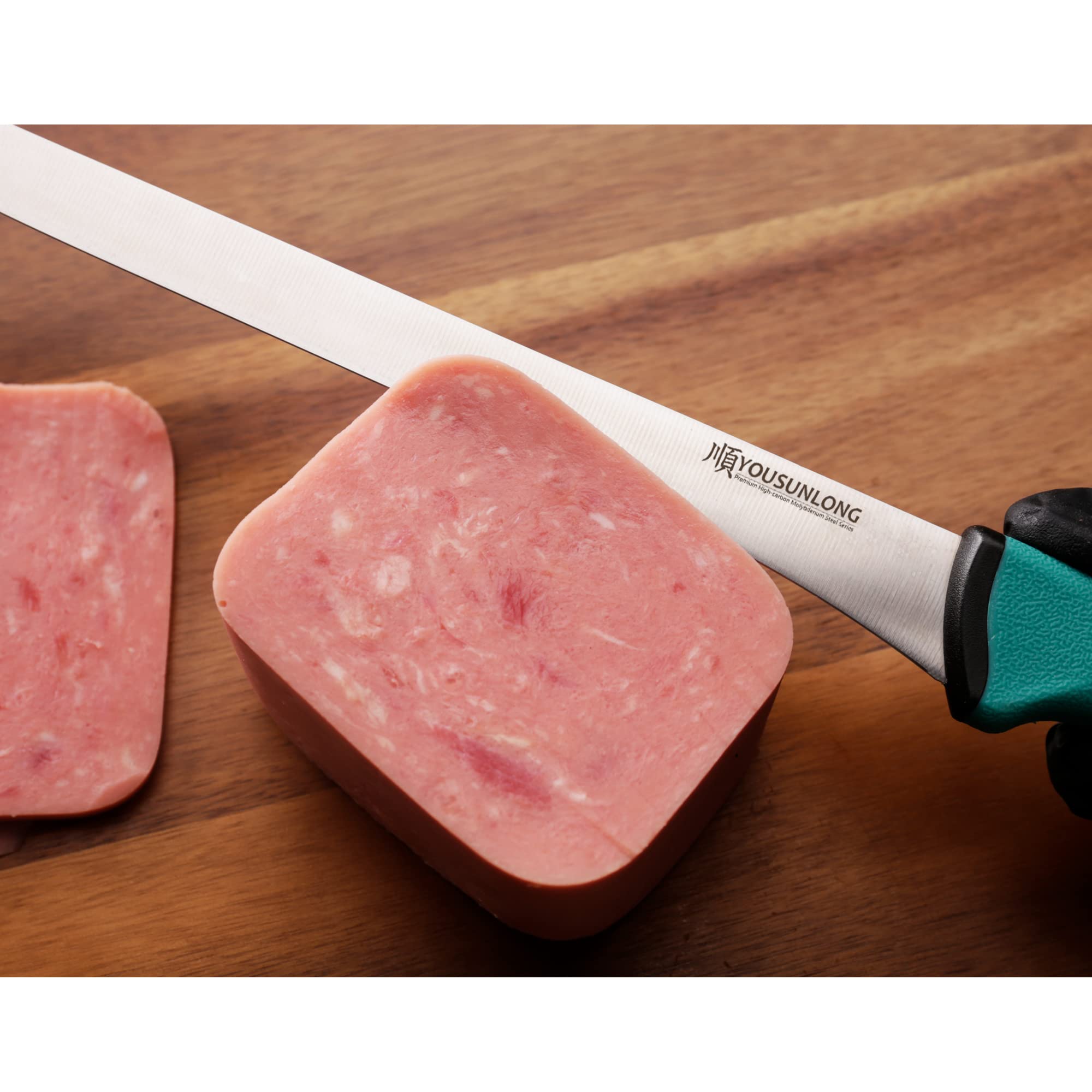 YOUSUNLONG Coltello per affettare Coltello da prosciutto 254 mm - Lama in acciaio al molibdeno ad alto tenore di carbonio - Affettatrice per prosciutto spagnolo - Impugnatura ergonomica e antiscivolo