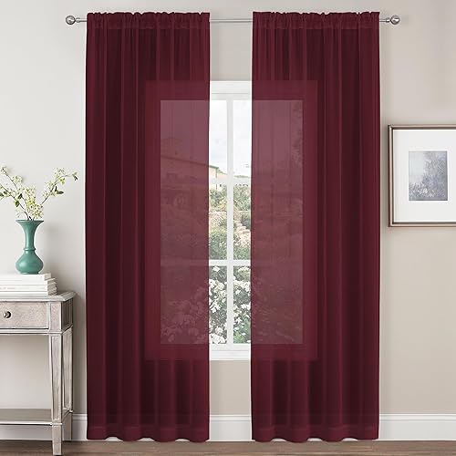 Miniatura 1 de CUCRAF Paneles de cortinas traslúcidas para sala de estar, dormitorio, tratamiento de semi ventana, cortinas de gasa con bolsillo para barra, juego