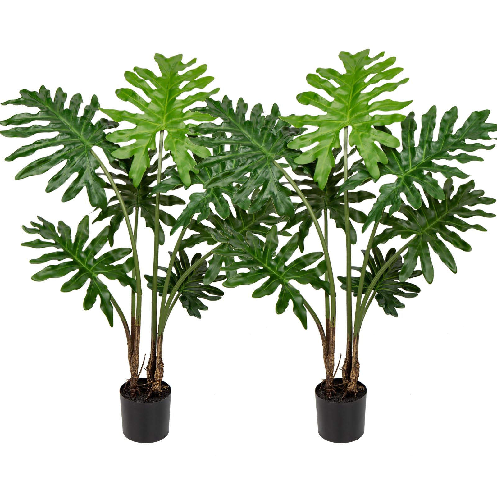 Hollyone Artificial Tree Philodendron Plant 3FT Tall Faux Monstera Indoor Trees Fake Tropical Palm Plants Trees House Plants in Pot for Indoor Outdoor