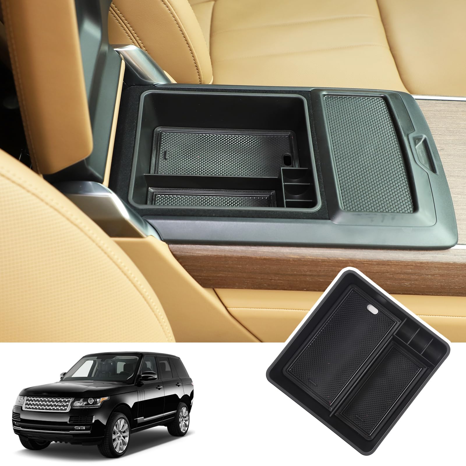 Bekantogy Car Armrest Storage Box Tray Compatible with Land Rover Range Rover Sport/Vogue 2023+ Center Console Organizer Tray Armrest Box Non-Slip Storage Box (with no Refrigerator)