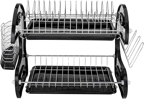 Escurridor de platos de 2 niveles, escurridor de platos para encimera de cocina, escurridor de platos a prueba de óxido, colador de platos en forma