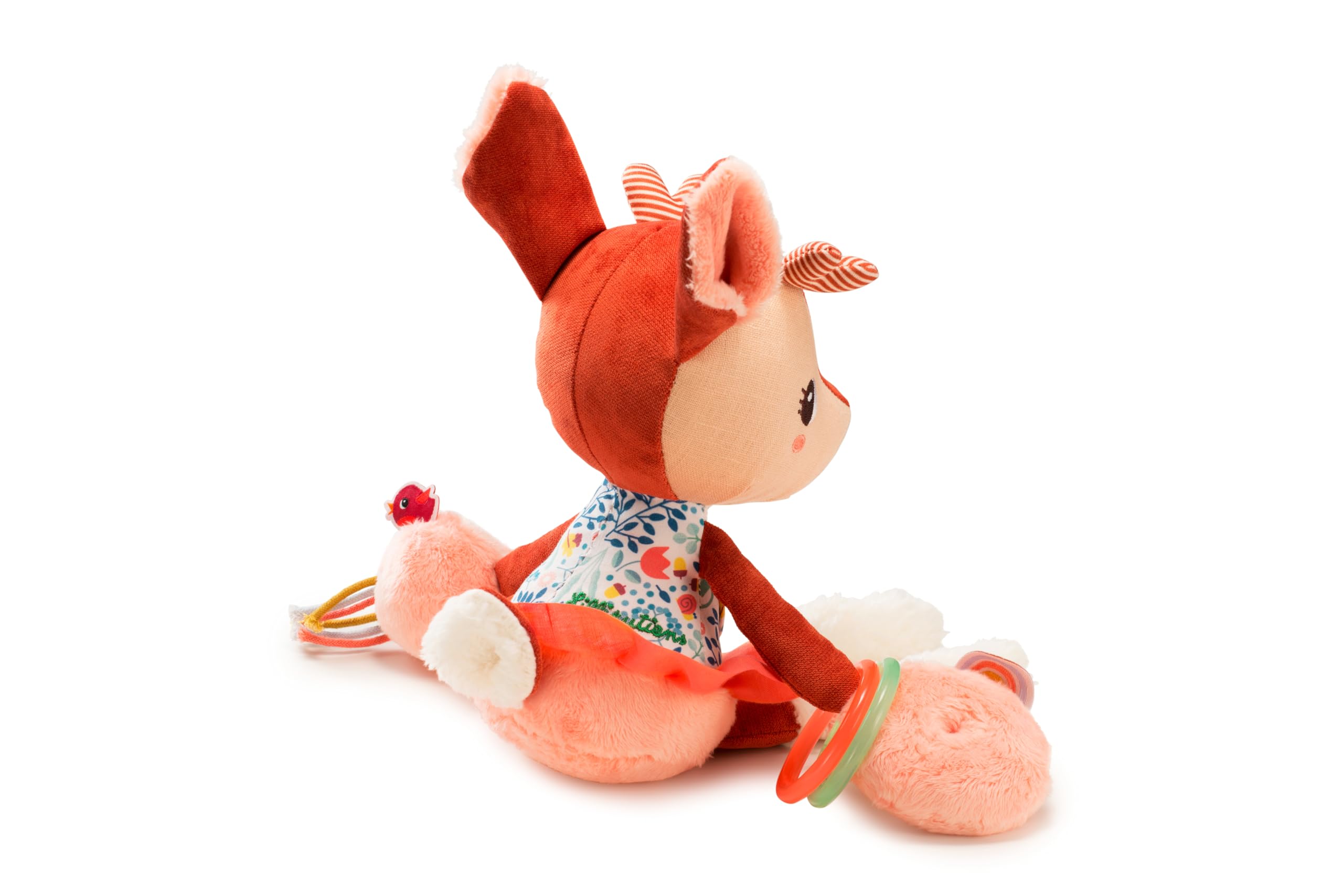 LILLIPUTIENS - Sonaglio attività Stella il Cerbiatto - Peluche interattiva per neonati con specchio, sonaglio e carta frusciante - Stimola i sensi, la motricità e l’immaginazione - Dai 9 mesi - 83300