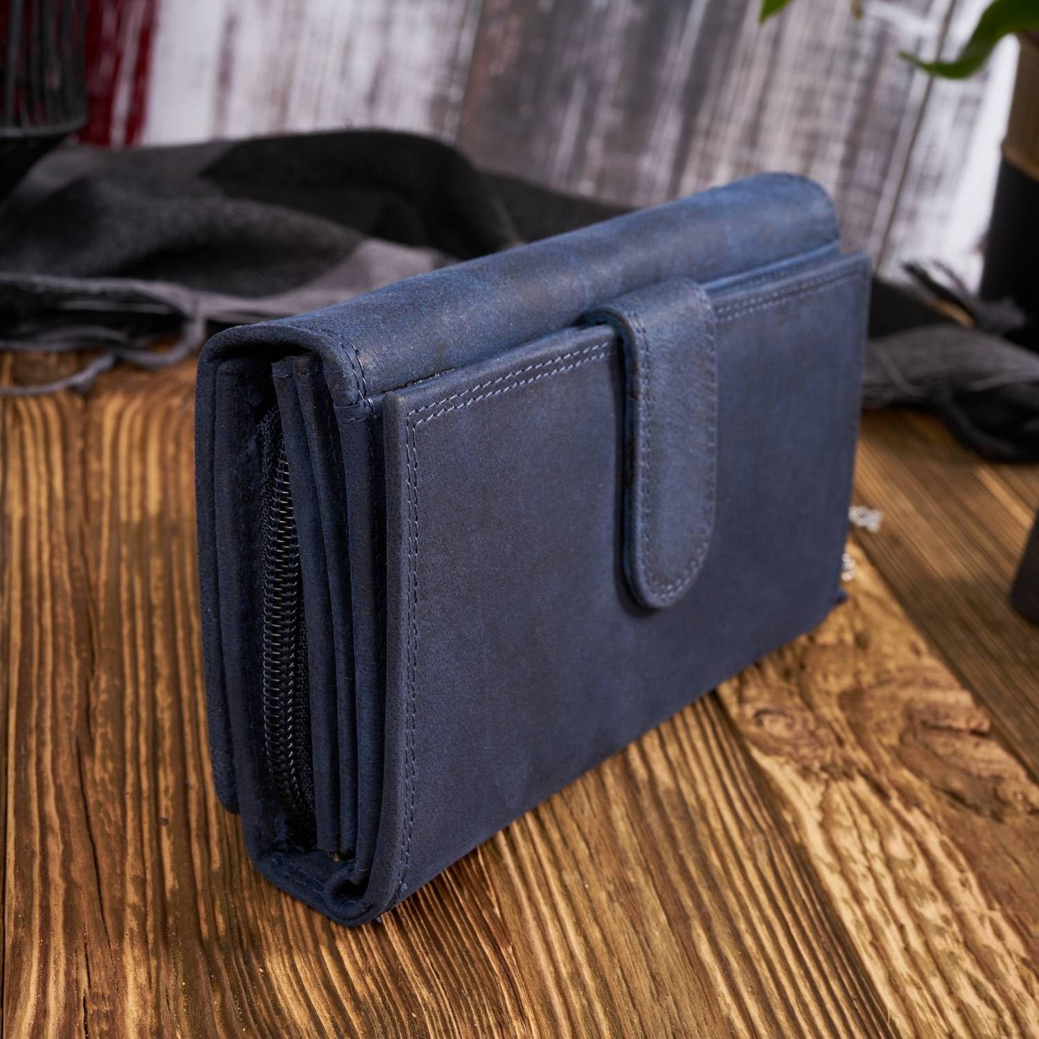 Damen Leder Geldbörse T-05-DB und Schlüsselanhänger T-85-HDB, Marineblau GESCHENKSET Paolo Peruzzi ZUP-97-DB