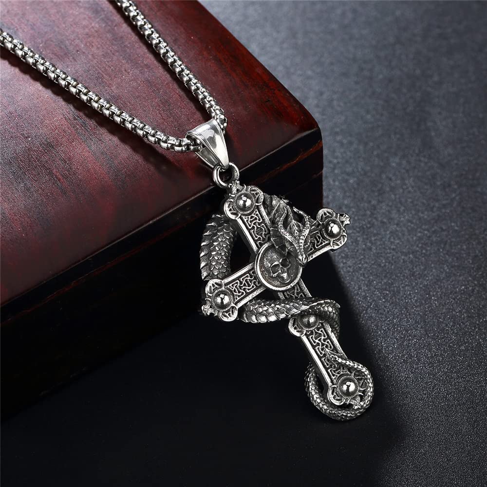 Collier Homme Vintage Avec Pendentif Crâne Et Croix - Style Punk Gothique - Argent 925 Ou Acier - Idéal Cadeau