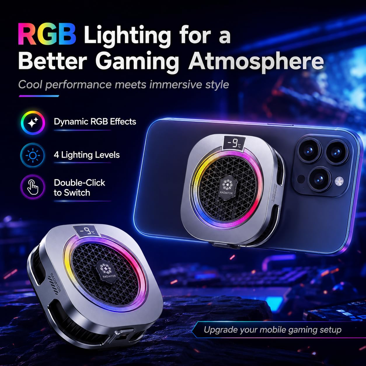 auvstar Raffreddatore Telefono,Phone Cooler RGB,Ventola Raffreddamento elefono Portatile RGB,Raffredda Telefono Leggero e Silenzioso,Adatto per Giochi/Live Streaming (Argento)