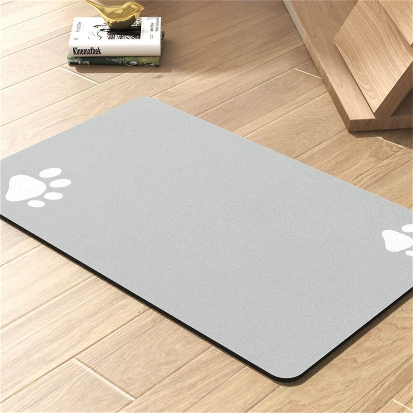 DOTBUY-SHOP Absorbent Pet Feeding Mat for Dog Cat, Solid Color Quick Dry Pet Food Bowl Mats with Non Slip Rubber Bottom Diatomite Durable Dog Placemat Washable Cat Food Pad (Light Gray,40x60cm)