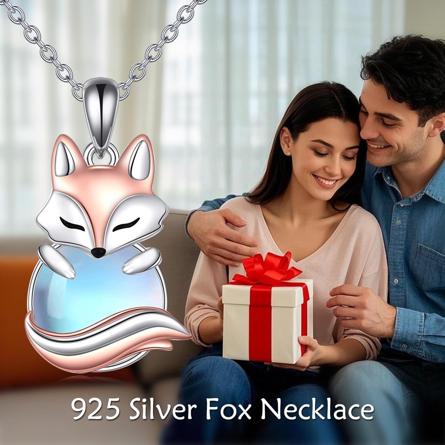 KQF Axolotl/Fox/Black Cat Necklace for Teens 925 Sterling Silver Moonstone Pendant Necklace Cute Animal Jewelry Gift for Women - Image 2